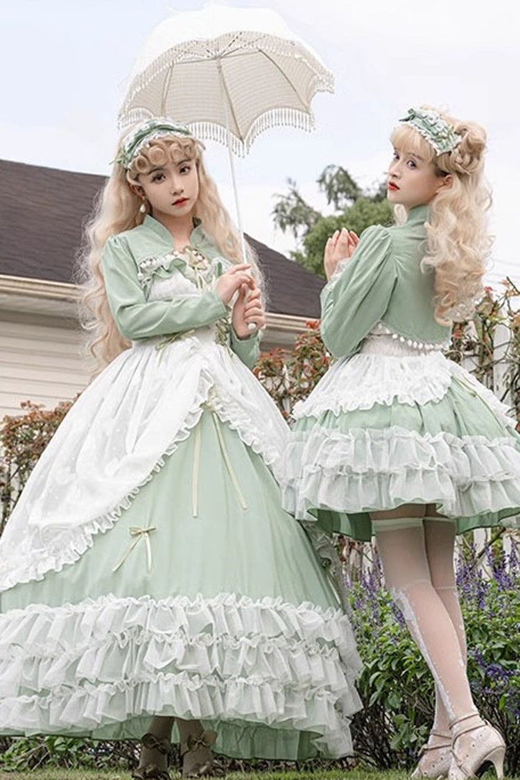 Green Multi-layer Ruffle Hanayome Lace Lace-Up Plus Size Sweet Lolita Jsk Dress (Short Version) - Product - 4