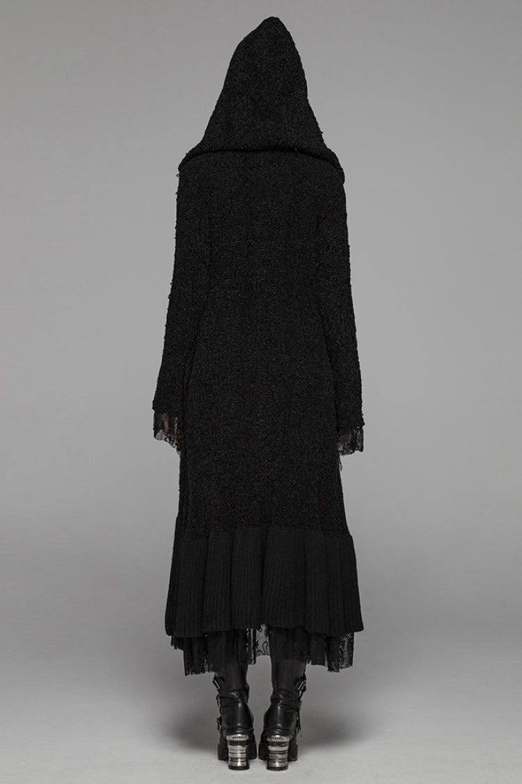 Black Long Sleeves Multi-layer Lace Hooded Women's Gothic Long Coat - Product - 3