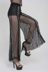 Black Spliced Mesh Studded Women's Punk Pants - Product - 11