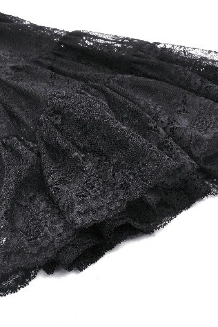 Black Women's Gothic V Collar Long Flared Sleeves Lace Patchwork Blouse - Product - 14