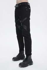 Black Thigh Position Buckle Splice Men's Punk Pants - Product - 3