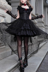 Black Elegant Bride Gorgeous Tea Party Gothic Lolita Tiered Dress - Black - 1