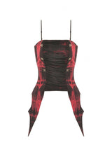 Black/Red Tie-dyed Lace-Up Irregular Ruched Women's Gothic Overbust Corset - Product - 3