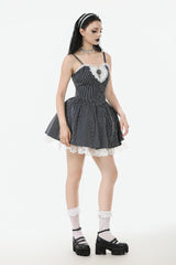 Black/White Pinstriped Sleeveless Lace Lace-Up Women's Gothic Lolita Slip Dress Graduation Dress - Product - 7