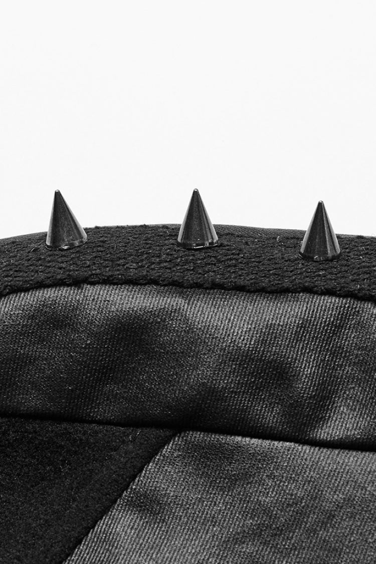 Black High Collar Faux Leather Stitching Mesh Rivet Buckle Women's Punk Cloak - Product - 6