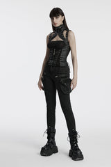 Black Domineering High Collar Sleeveless Lace-Up Rivet Women's Punk Corset - Product - 4