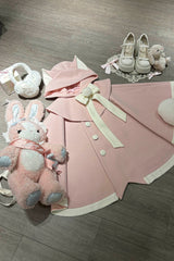 Black/Pink Bat Bowknot Cloak Wool Sweet Lolita Coat - Product - 6