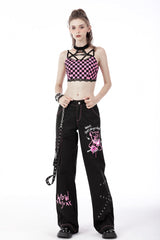 Black Dangerous Bear Chain-Decorated Women's Grunge Bell Bottom Pants - Product - 9