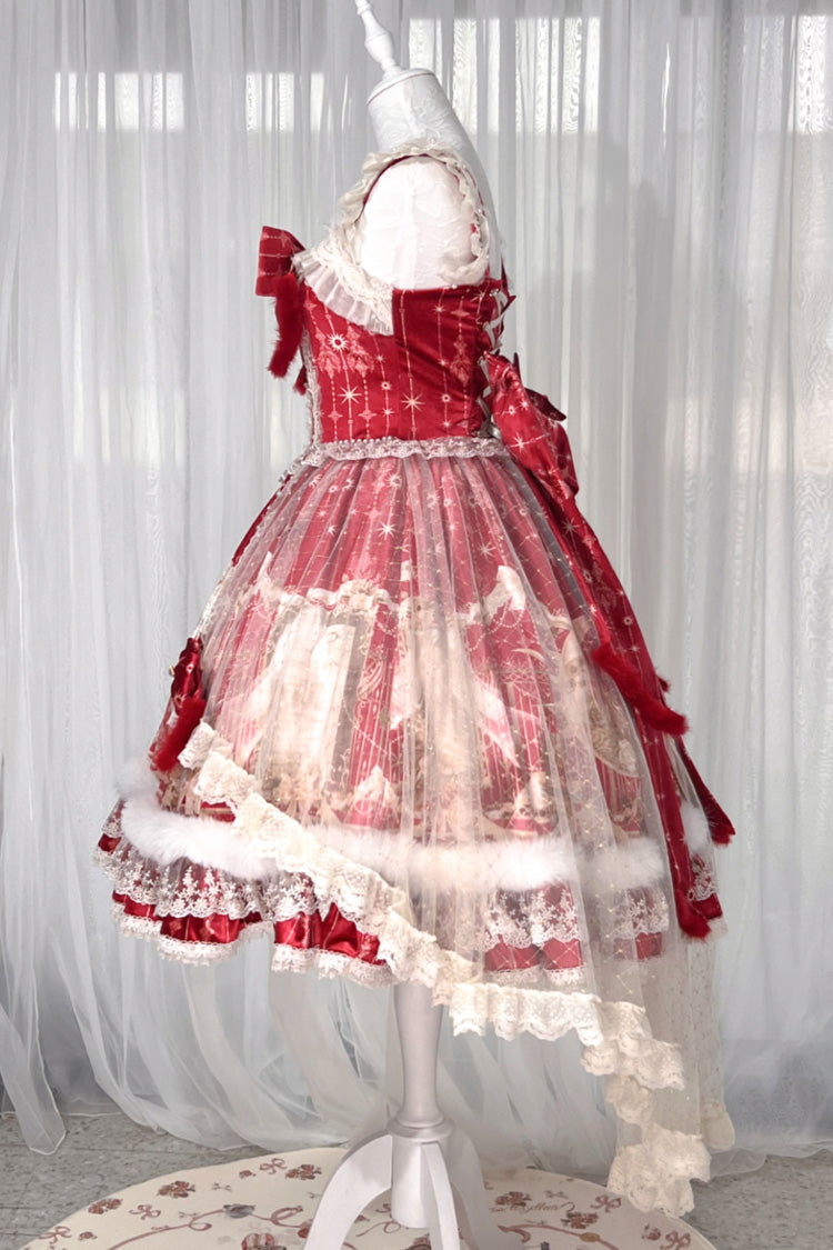 Red [Happy New Year] Printed Ruffled Bow Lace Classic Chinese Style Gorgeous Lolita Jsk Dress - Product - 14