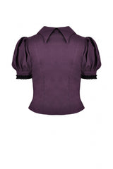 Purple Moon Frilly Collar Short Puff Sleeves Women's Gothic Blouse - Product - 12