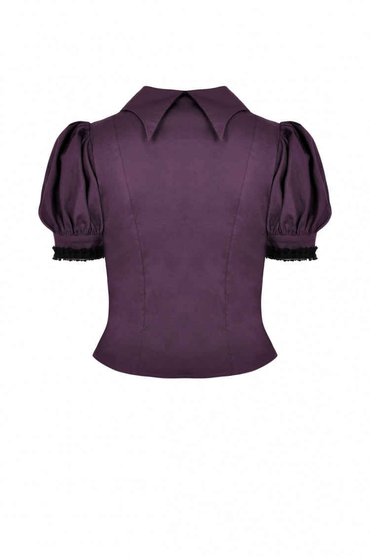 Purple Moon Frilly Collar Short Puff Sleeves Women's Gothic Blouse - Product - 12