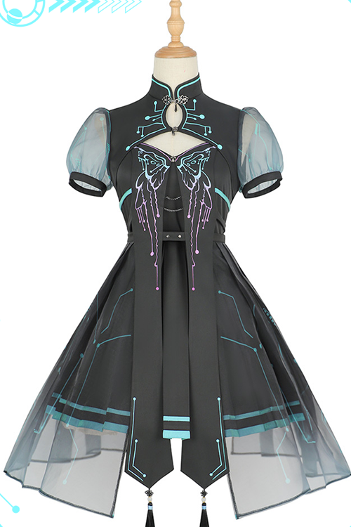 Black Sense Of Technology Butterfly Ember High Waisted Gothic Lolita JSK Dress Full Set - Product - 8