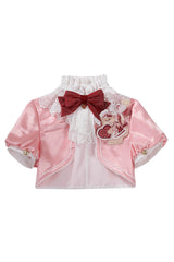 Pink/Red [Strawberry Doll Fantasy] Stand Collar Short Sleeves Jacquard Printed Bow Sweet Lolita Dress Set - Coat(Only) - 7