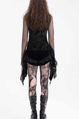 Black Stand Collar Hollow Embroidery Lace Women's Gothic Blouse - Product - 5
