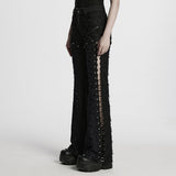 Black Stitching Ripped Metal Ring Women's Punk Split Detachable Pants - Product - 2