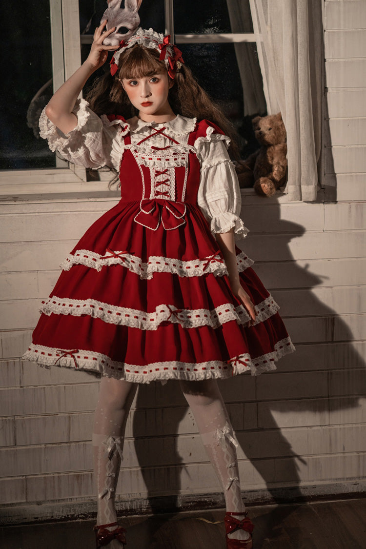 Red Antique Dolls Triple-Layered Bowknot Sweet Lolita Jsk Dress - Product - 5