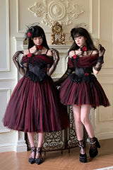 Black/Red [Sanglin’s Tribute] Off Shoulder Ruffled Gothic Lolita Dress - Black/Red - 1