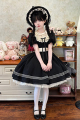 Black Doll Collar Short Sleeves Lace Daily Sweet Elegant Princess Lolita Dress - Product - 3