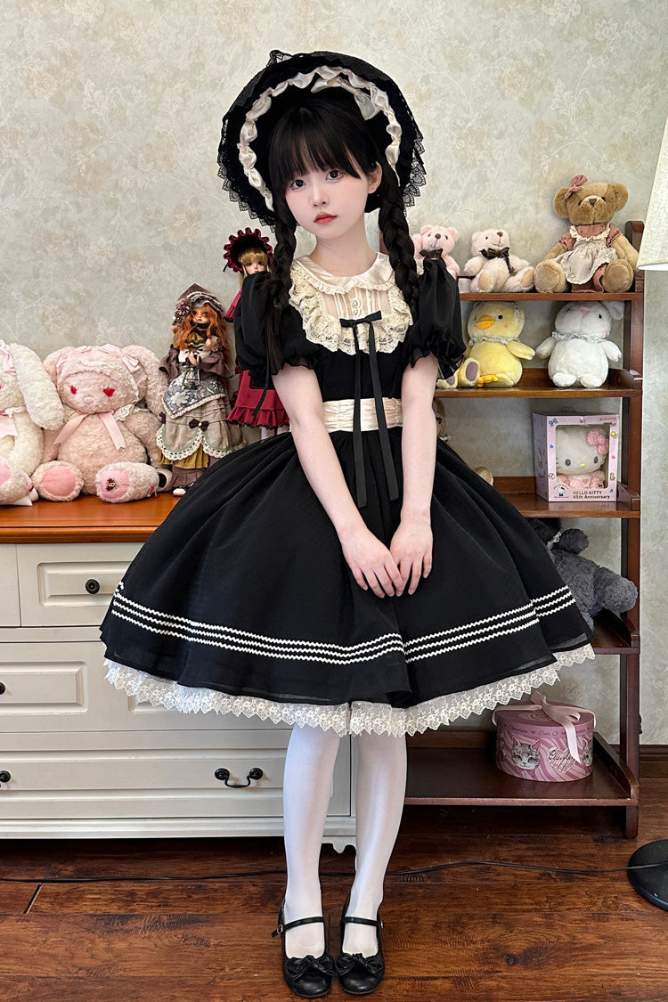 Black Doll Collar Short Sleeves Lace Daily Sweet Elegant Princess Lolita Dress - Product - 3