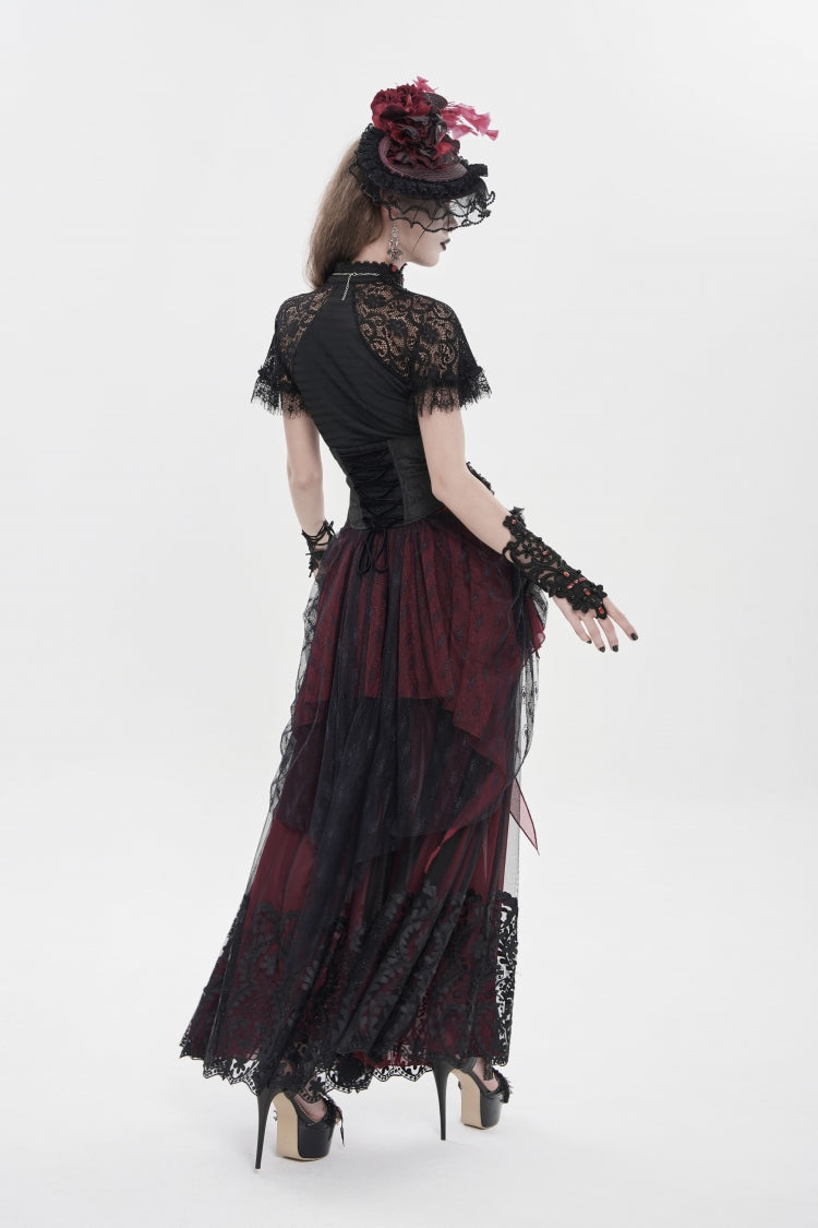 Black/Red Embroidered Lace Women's Gothic Underbust Corset Embroidered Rose Cross Underbust Corset - Product - 2