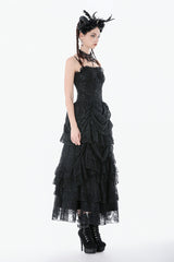 Black Sleeveless Multi-Layered Embroidered Women's Gothic Peplum Court Slip Dress - Product - 2