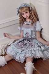 Light Blue Doll Theater Short Sleeves Print Ruffle Lace Sweet Lolita Dress - Product - 4