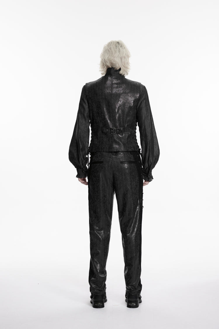Black V Collar Lace-Up Slim Asymmetric Buckled Men's Punk Vest - Product - 7