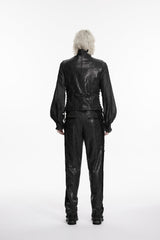 Black V Collar Lace-Up Slim Asymmetric Buckled Men's Punk Vest - Product - 7