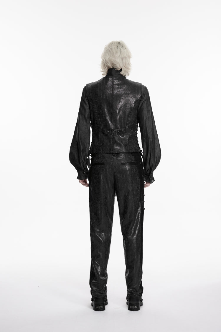 Black V Collar Lace-Up Slim Asymmetric Buckled Men's Punk Vest - Product - 7
