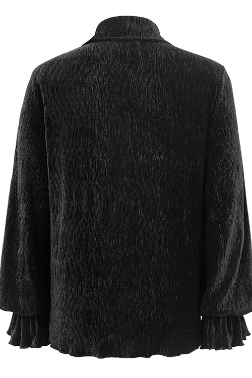 Black Velvet Elastic Lantern Sleeves Mens Gothic Blouse - Product - 6