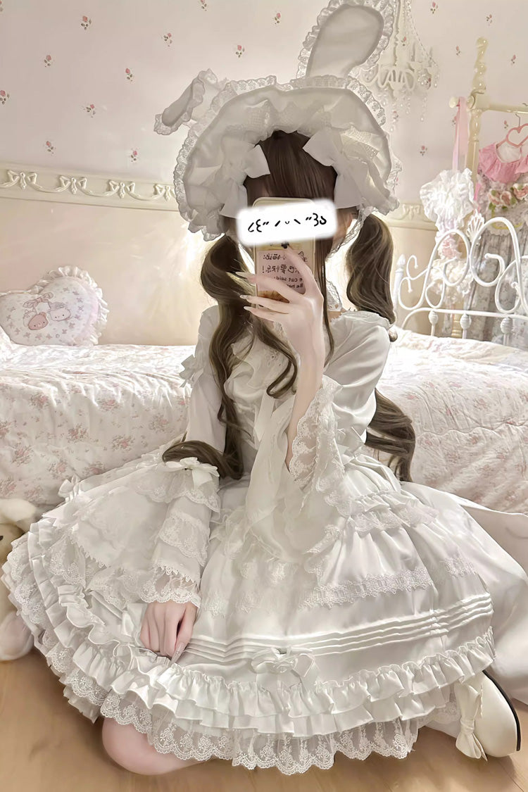 White [Layered Buttercream Frosting] Short Sleeves Ruffle Bowknot Lace Sweet Lolita Dress - Product - 8
