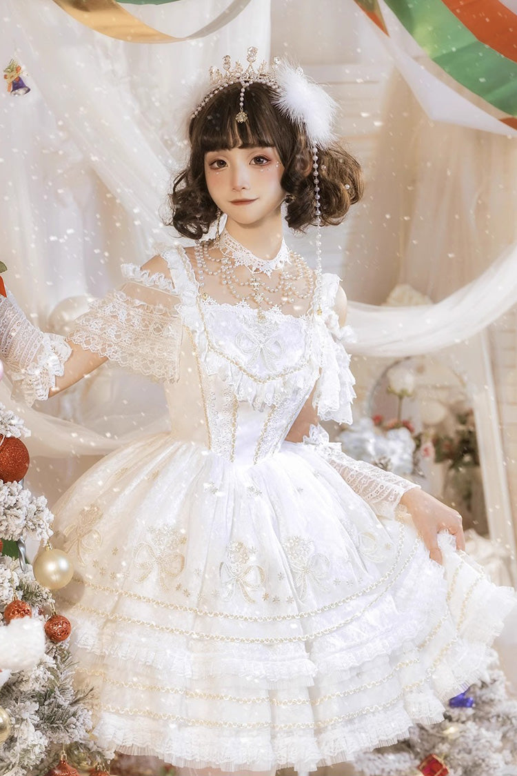 White Multi-layer Dream Dance Print Embroidery Tulle Sweet Princess Lolita Jsk Dress - Product - 3