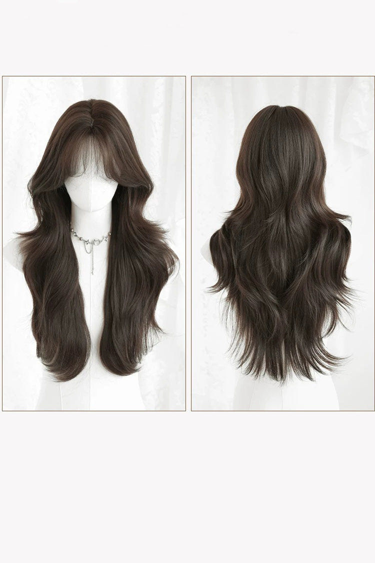 Cool Black Brown Effortless Layered Sweet Lolita Long Voluminous Big Wave Wig - Product - 8