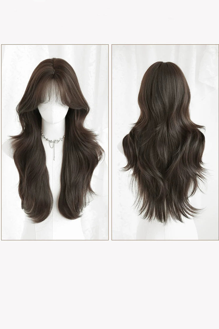 Cool Black Brown Effortless Layered Sweet Lolita Long Voluminous Big Wave Wig - Product - 8