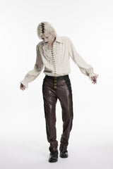 White Lapel Collar Long Sleeves Lace-Up Men's Gothic Shirt - Product - 9
