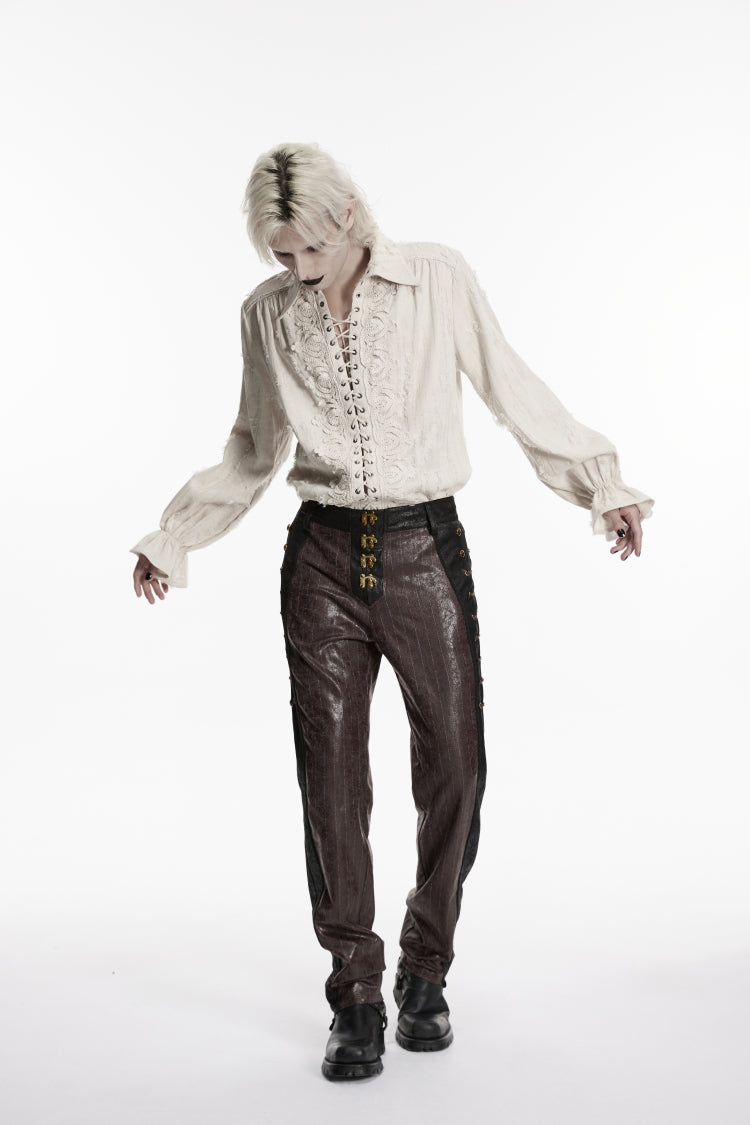 White Lapel Collar Long Sleeves Lace-Up Men's Gothic Shirt - Product - 9