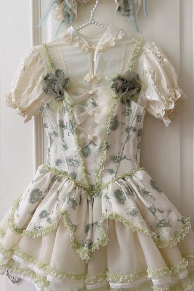 Jasmine Rain Print Stitching Lace Sweet Lolita Jsk Dress 6 Colors - Product - 12
