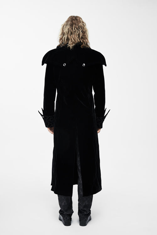 Western Fashion Gothic Pattern Event Shawl Collar Black Mens Velveteen Long Coats - Product - 4