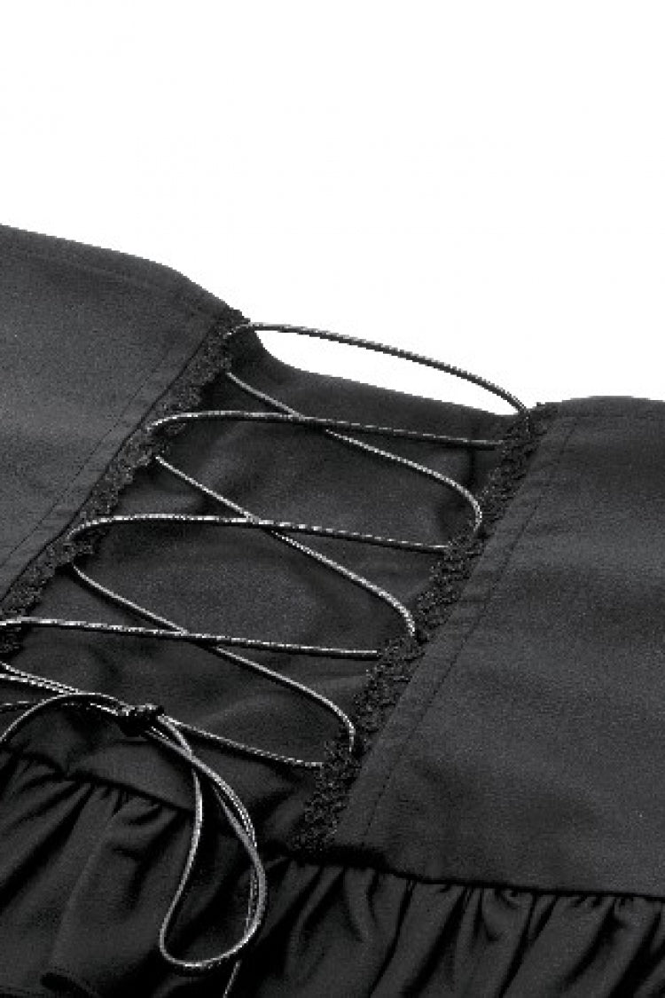 Black High Waisted Lace-Up High/low Mesh Women's Punk Skirt - Product - 16