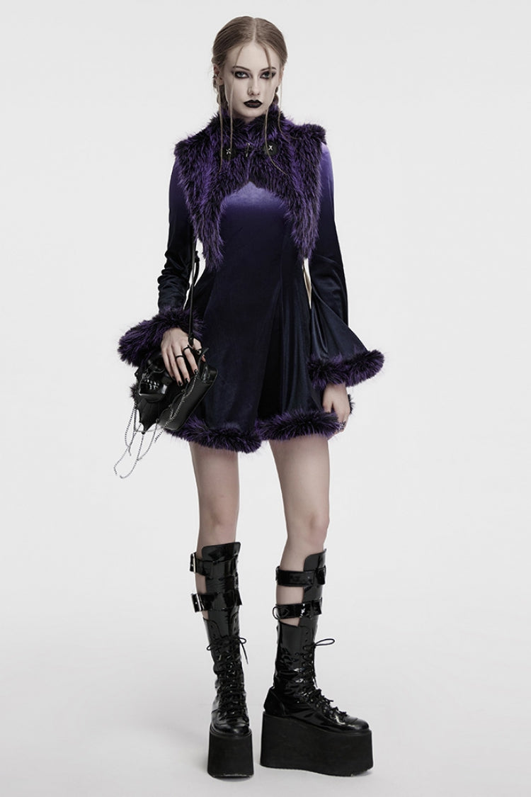 Black/Purple Long Sleeves Gradient Women's Gothic Dress - Product - 4