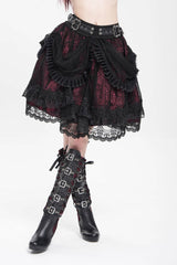 Black/Red Multi-Layered Ruffle Buckle Straps Women's Gothic Skirt - Product - 4