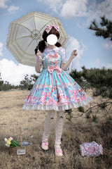 Green Doll Playground Print Ruffle Bowknot Sweet Lolita Jsk Dress - Product - 7
