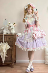 Purple [Sakura’s Spring Resonance] Sleeveless Ruffled Bow Sweet Lolita Jsk Dress (Short Version) - Product - 7