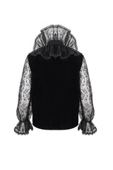 Black Lotus Leaf Stand Collar Semitransparent Lace Long Sleeved Men's Gothic Shirt - Product - 8