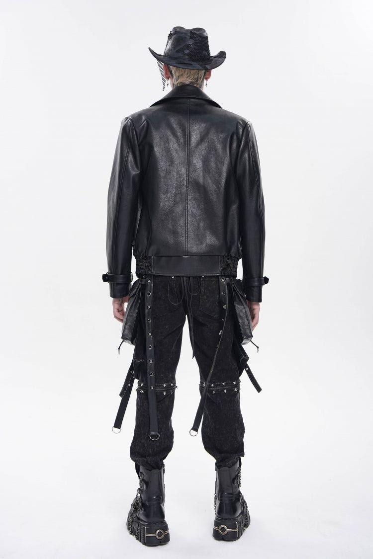 Black Lapel Collar Long Sleeves Studded Buckled Zippered Eyelet Women's Punk Jacket - Product - 3