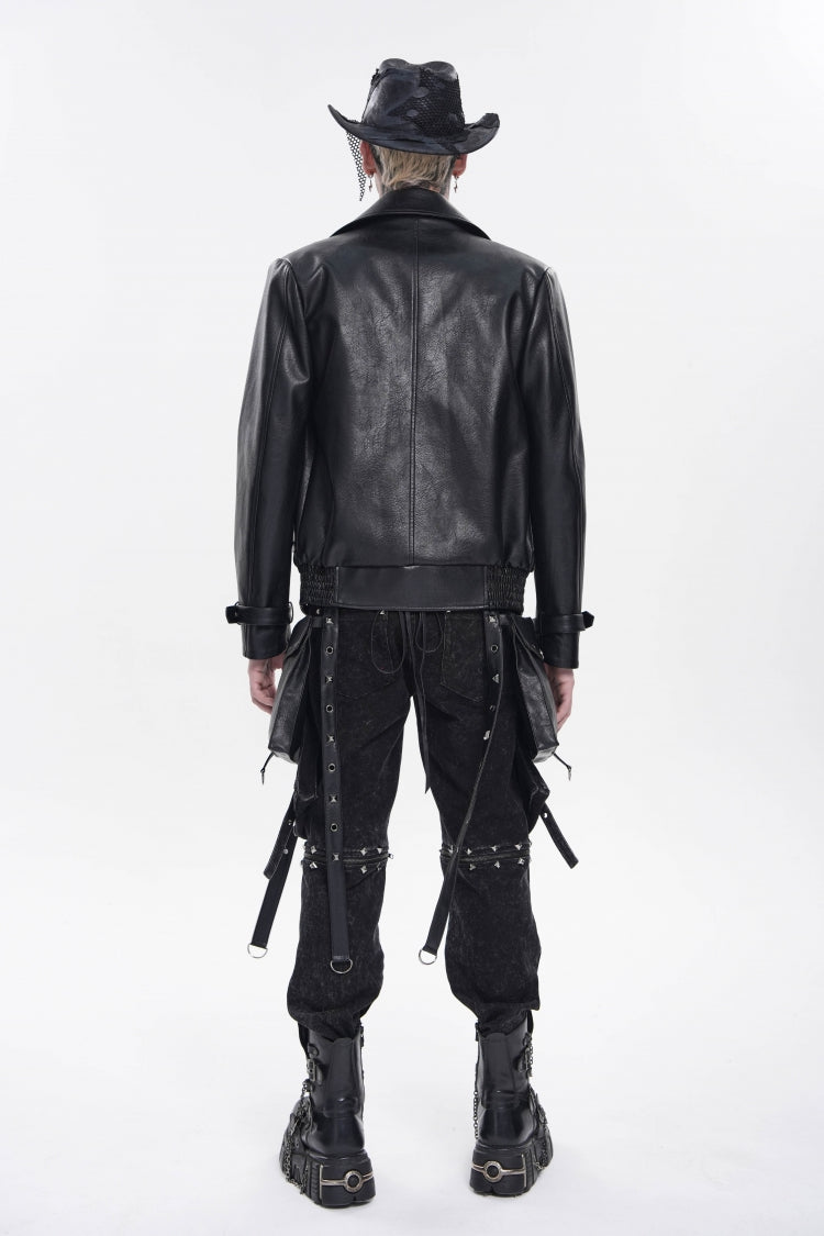 Black Lapel Collar Long Sleeves Studded Buckled Zippered Eyelet Women's Punk Jacket - Product - 3