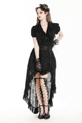 Black Women's Gothic Princess High Waisted Lace Lace-Up Buckled High/Low Tail Hem Maxi Skirt - Product - 10