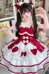 Red [Velvet Rabbit] Sleeveless Multi-Layered Ruffled Bow Sweet Lolita Jsk Dress Set - Product - 5