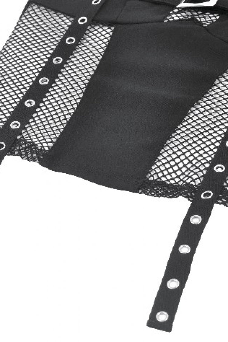 Black Off Shoulder Halterneck Sleeveless Mesh Eyelet Strap Women's Punk Top - Product - 12