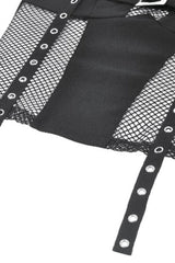 Black Off Shoulder Halterneck Sleeveless Mesh Eyelet Strap Women's Punk Top - Product - 12